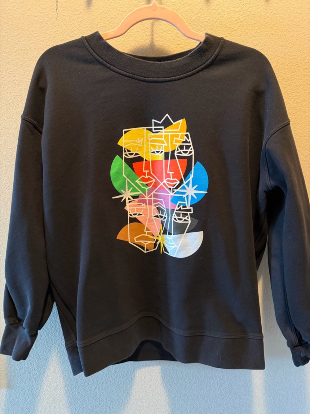 lululemon athletica Black Sweatshirt with Multicolor Abstract Face Graphic